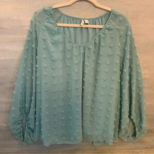 Cato Est. 1946 Seafoam Green‎ Swiss Dot Blouse 22/24 Good Condition